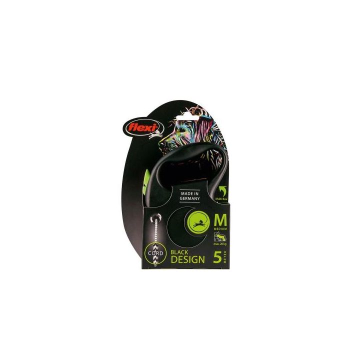 Flexi Black Design M Correa para Perro de 5m con Cordón, Carcasa Negra y Correa Verde