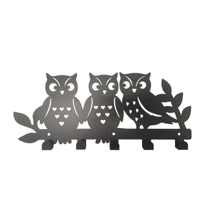 Perchero de Pared Versa Negro Metal Hierro Familia Búhos 2 X 17 X 39 CM