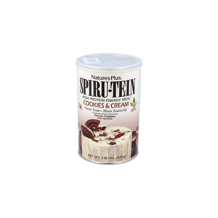 Natures Plus Spiru-Tein Batido de Proteínas Vegetales Cookies & Cream con Espirulina, Vitaminas y Minerales 525Gr