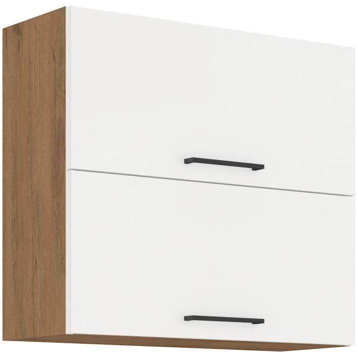 Rock ROCK80GUWH Mueble Columna 80 cm con 2 Puertas Basculantes, Acabado Roble Lancelot y Melamina Blanco Brillo Rock ROCK80GUWH Mueble Columna 80 cm con 2 Puertas Basculantes, Acabado Roble Lancelot y Melamina Blanco Brillo