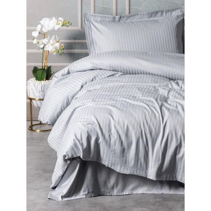 Juego de cama - 1 funda nórdica 220x240 cm + 2 fundas de almohada 60x60 cm - 100% algodón satén - Gris 2 Juego de cama - 1 funda nórdica 220x240 cm + 2 fundas de almohada 60x60 cm - 100% algodón satén - Gris 2