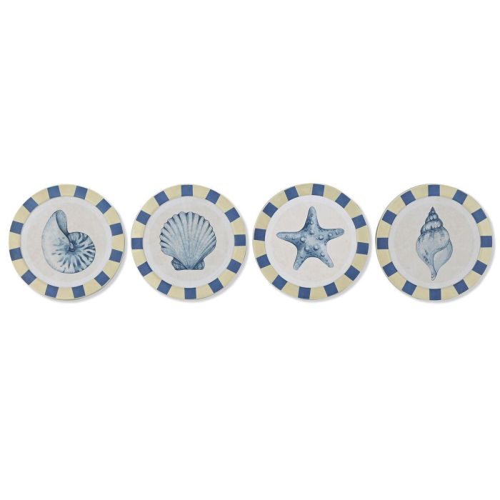 Decoracion Pared Mediterraneo DKD Home Decor Azul Blanco 3 x 30 x 30 cm (4 Unidades)