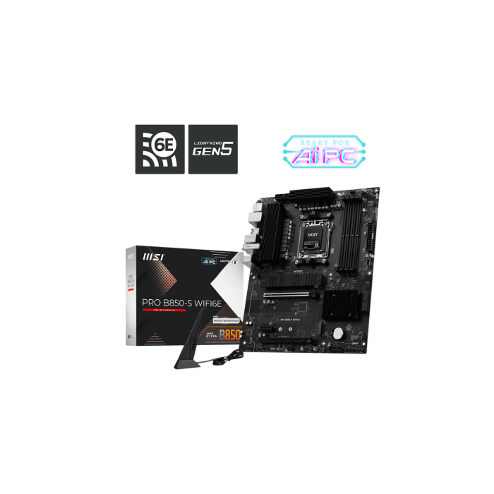 MSI Placa Base PRO B850-S WIFI6E AMD B850 Socket AM5 ATX DDR5 M.2 2.5GbE Wi-Fi 6E Bluetooth 5.3 911-7E80-002 1