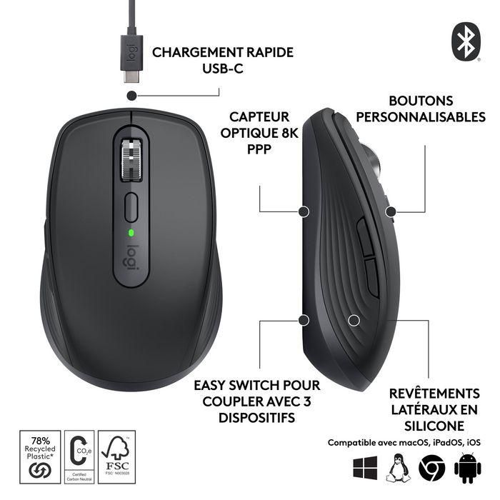 Logitech 910-006929 Ratón Inalámbrico Bluetooth MX Anywhere 3S - 8000 DPI, Darkfield, Clics Discretos, Recargable, Grafito 23 Logitech 910-006929 Ratón Inalámbrico Bluetooth MX Anywhere 3S - 8000 DPI, Darkfield, Clics Discretos, Recargable, Grafito 23