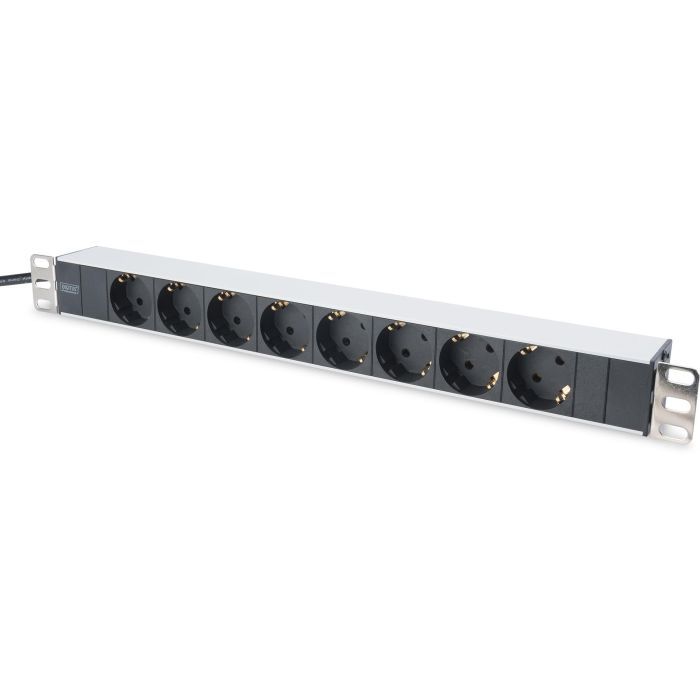 Digitus Regleta de Enchufes 8 Tomas de Tierra con Perfil de Aluminio, Cable 2m, 19" 1HE, Negro
