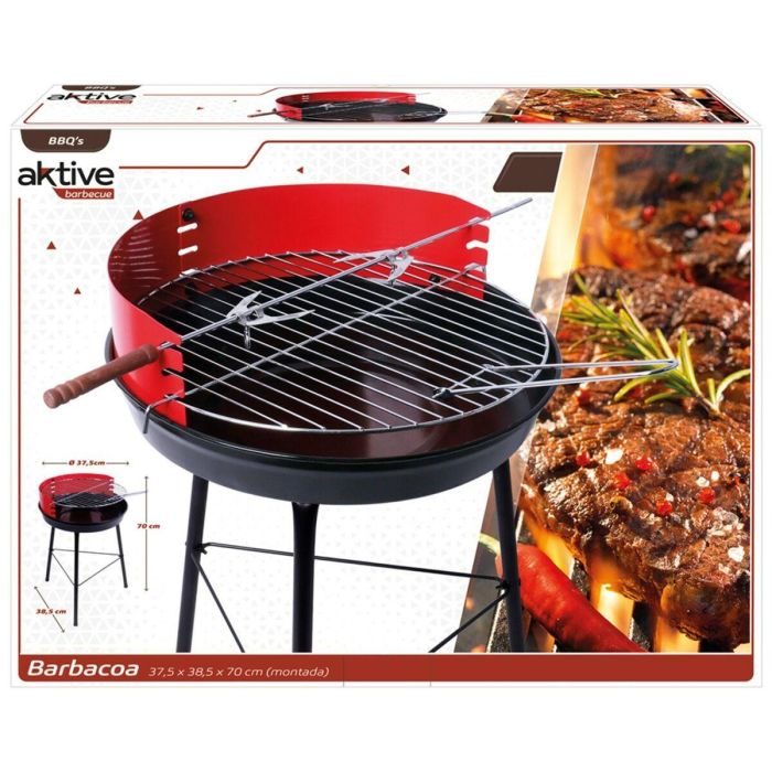 Barbacoa Portátil Aktive Madera Hierro 37,5 x 70 x 38,5 cm (4 Unidades) Rojo 1