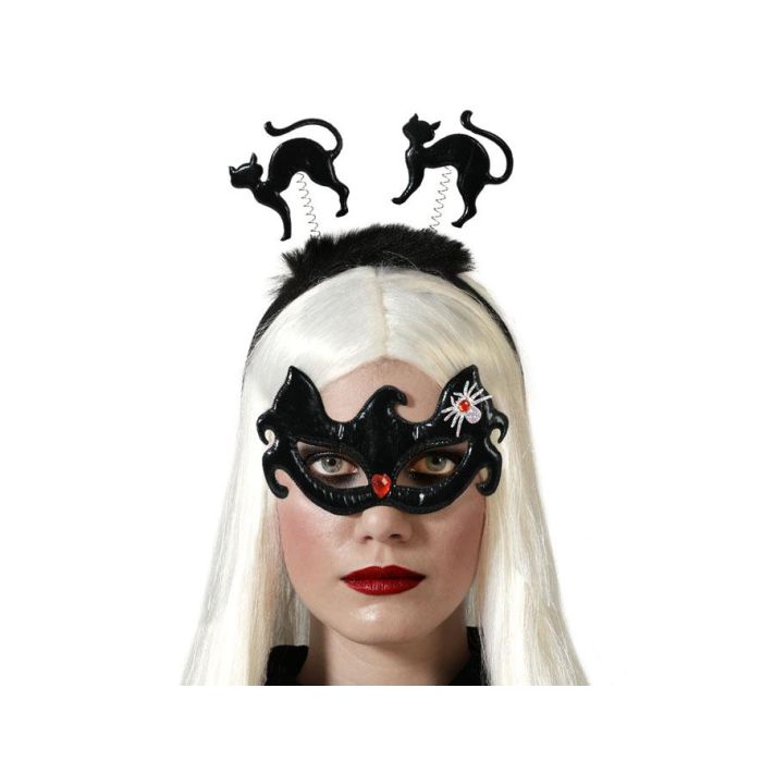 Diadema Diabla con Gatos Negros y Máscara de Murciélago para Halloween y Fiestas - Corazón Rojo y Araña Brillante 0 Diadema Diabla con Gatos Negros y Máscara de Murciélago para Halloween y Fiestas - Corazón Rojo y Araña Brillante 0