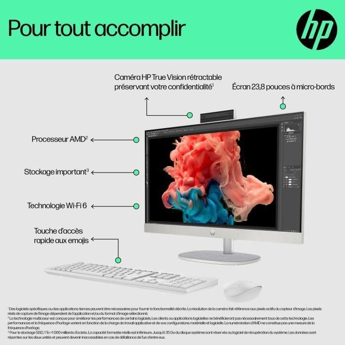 PC todo en uno HP 24-cr0067nf - Windows 11 - Pantalla FHD IPS de 23,8" - Ryzen 5 7520U - 16 GB de RAM - 512 GB de almacenamiento - Teclado y ratón inalámbricos 4