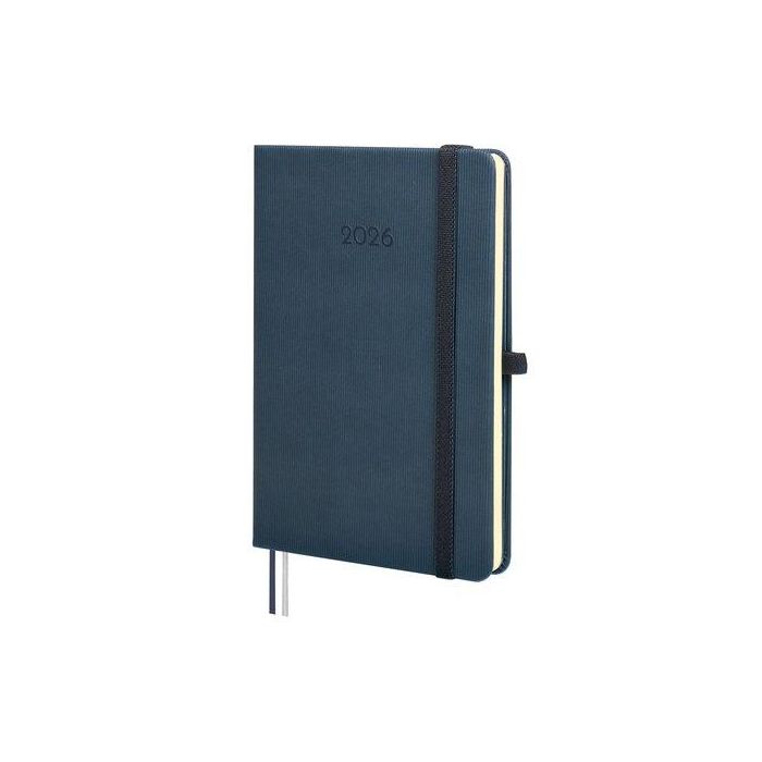 Agenda Anual (2026) Finocam Minimal Textura Cosida Tapa Dura Con Goma M4 118X168 S/V Apais. Azul