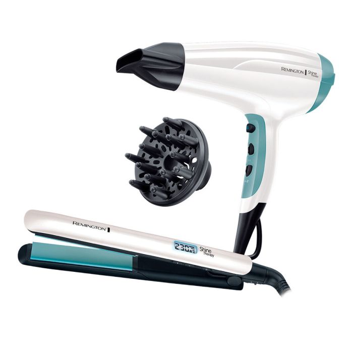 Remington D5216 S8500 Set Secador 2300W Iónico y Plancha de Pelo Cerámica con Aceite Argán 150-230°C Shine Therapy