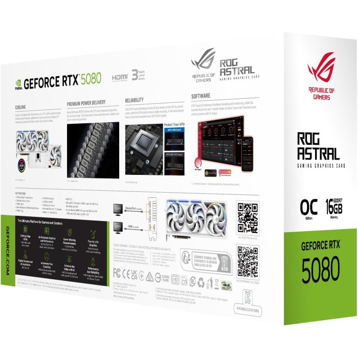 ASUS RTX 5080 16G ROG ASTRAL OC 3 Fan White Tarjeta Gráfica 6 ASUS RTX 5080 16G ROG ASTRAL OC 3 Fan White Tarjeta Gráfica 6