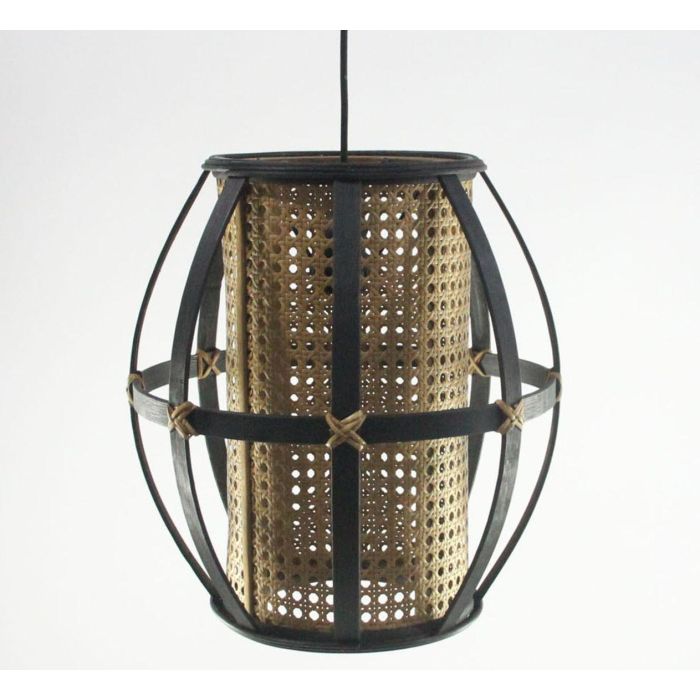DKD Home Decor Lámpara de Techo Colgante Colonial de Bambú y Ratán, Diseño Bicolor Negro y Marrón, Bombilla E27 50W, 34x34x35 cm