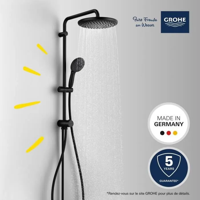 Grohe 266802431 Columna de ducha con desviador manual - Ahorro de agua - Negro mate