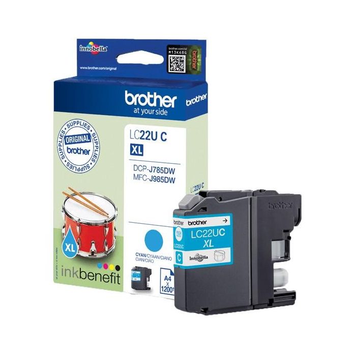 Brother LC22UC Cartucho de tinta original Cian, 1200 páginas, para DCP-J785DW, MFC-J985DW