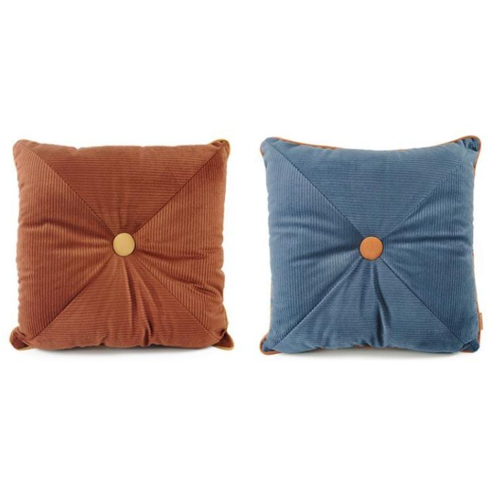 DKD Home Decor Cojin Scandi Decorativo Azul y Rojo en Poliéster con Botón, 10x40x40 cm - Pack de 4 Unidades Surtidas
