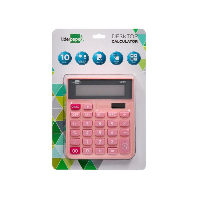 Calculadora Liderpapel Sobremesa Xf23 10 Digitos Solar Y Pilas Color Rosa 127x105x24 mm 1