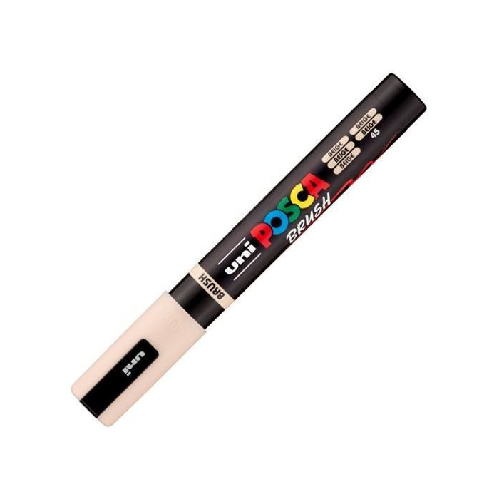 POSCA PC-5Br Marcador Brush Punta M Semiflexible Beige - Base Agua, Secado Rápido, 16 Colores
