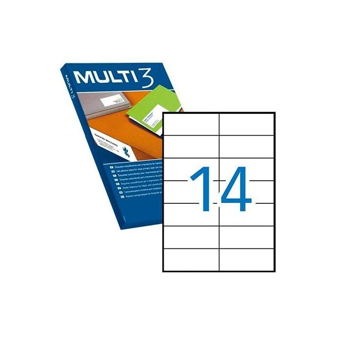 Multi-3 Etiquetas Adhesivas 105x42,4 mm Inkjet-Láser C-Rectos 14 X 100H Blanco Multi-3 Etiquetas Adhesivas 105x42,4 mm Inkjet-Láser C-Rectos 14 X 100H Blanco