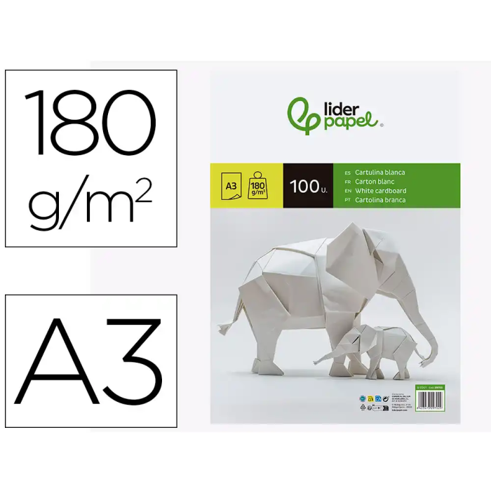 Liderpapel Cartulina A3 180g/m2 Blanca Paquete 100 Hojas Escolar Escolar 0 Liderpapel Cartulina A3 180g/m2 Blanca Paquete 100 Hojas Escolar Escolar 0
