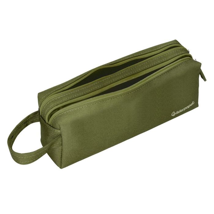 Estuche Portatodo Liderpapel Classic Rectangular Con Asa 2 Cremalleras 210 X80 mm Verde Militar 7