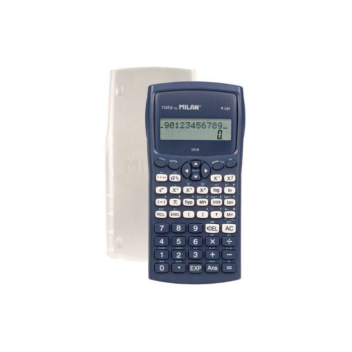 Milan Calculadora Científica M240 Serie 1918, Azul, 240 Funciones, Pantalla 2 Líneas, Carcasa Protectora