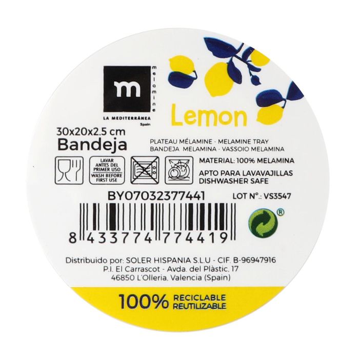 Bandeja Melamina Brillo Lemon 30x20x2.5 cm La Mediterranea (12 Unidades) 1 Bandeja Melamina Brillo Lemon 30x20x2.5 cm La Mediterranea (12 Unidades) 1
