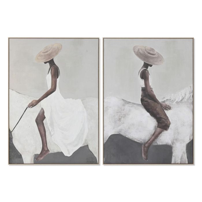 DKD Home Decor Cuadro Moderno de Lienzo y PS Blanco Gris Chica Caballo 140 x 100 cm (2 Unidades) 0 DKD Home Decor Cuadro Moderno de Lienzo y PS Blanco Gris Chica Caballo 140 x 100 cm (2 Unidades) 0