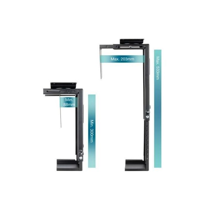 TooQ TQMUD01 Soporte Metálico para CPU PC Bajo Mesa o Pared Ajustable de Altura y Ancho, con Giro, hasta 10kg, Negro 1