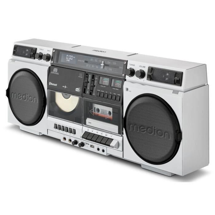 Medion AAAPE16790 Radio Vintage FM/DAB+ con CD, Cassette, USB, MP3 - 2 x 10 W RMS - Plateado 2 Medion AAAPE16790 Radio Vintage FM/DAB+ con CD, Cassette, USB, MP3 - 2 x 10 W RMS - Plateado 2