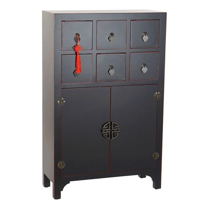 DKD Home Decor Cajonera Oriental Masako con 6 Cajones y 2 Puertas de Madera de Abeto y MDF, Negro y Rojo, 63x27x101 cm DKD Home Decor Cajonera Oriental Masako con 6 Cajones y 2 Puertas de Madera de Abeto y MDF, Negro y Rojo, 63x27x101 cm