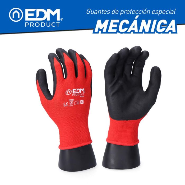 Guantes de Trabajo EDM Rojo Licra Nitrilo Táctil Industriales 4
