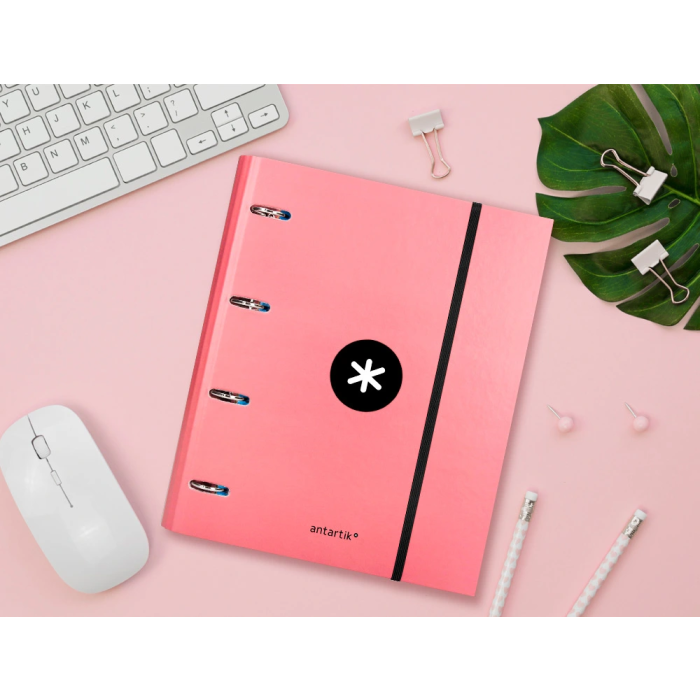 Antartik Carpeta con recambio A4, 4 anillas 40mm, con solapa, forrada, cuadro 5mm, color coral 11