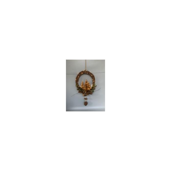 DKD Home Decor Decoración Colgante Navidad Alpina con Puerta, LED y Madera, Marrón Dorado, 90 cm Alto (2 Unidades) 2