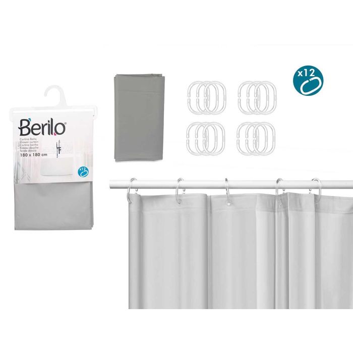 Cortina Baño Transparente Gris 180X180Cm Berilo (12 Unidades) Cortina Baño Transparente Gris 180X180Cm Berilo (12 Unidades)