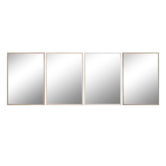 Espejo de pared Home ESPRIT Blanco Marrón Beige Gris Cristal Poliestireno 63,3 x 2,6 x 89,6 cm (4 Unidades)