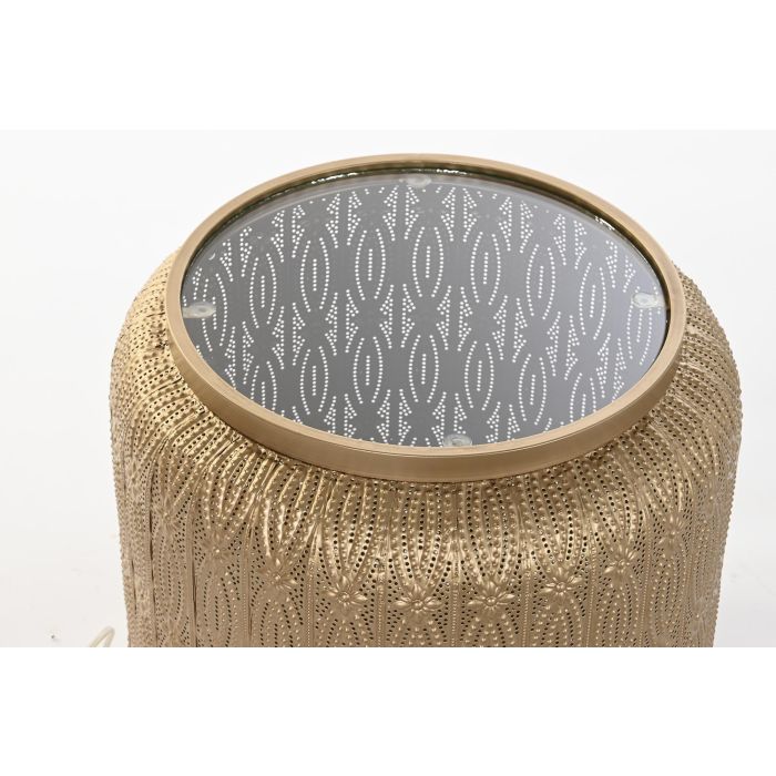 DKD Home Decor Mesita Auxiliar Árabe con Lámpara E27 Dorado de Metal 42x44x42 cm 2 DKD Home Decor Mesita Auxiliar Árabe con Lámpara E27 Dorado de Metal 42x44x42 cm 2
