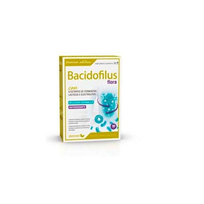DIETMED Bacidofilus Flora 30 Cápsulas - Complemento Probiótico para Flora Digestiva con Vitaminas B2, C, Niacina, Biotina y Zinc