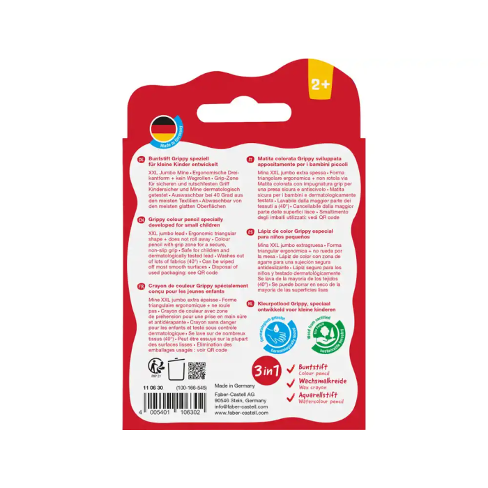 Faber Castell Lápices de Colores Grippy XXL Caja de 6 Unidades Colores Surtidos 3