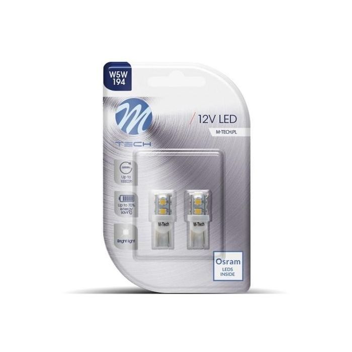M-Tech L018 W - W5 W 9XSmd3528 Blanco LED Bombilla para Luces de Posición, Intermitentes, Interior, Matrícula y Panel de Instrumentos