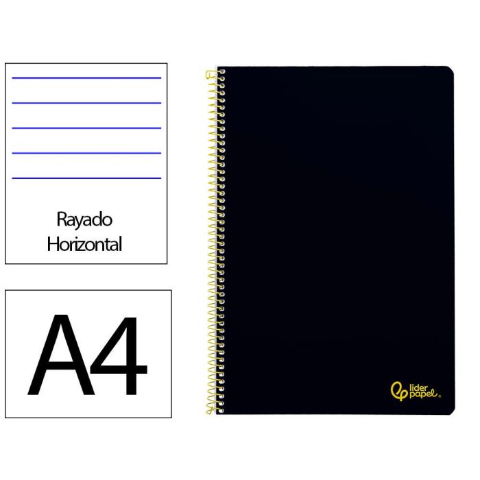 Liderpapel Cuaderno Espiral Smart Din A4 Tapa Blanda 80 Hojas 75g Rayado Horizontal con Margen Negro Liderpapel Cuaderno Espiral Smart Din A4 Tapa Blanda 80 Hojas 75g Rayado Horizontal con Margen Negro