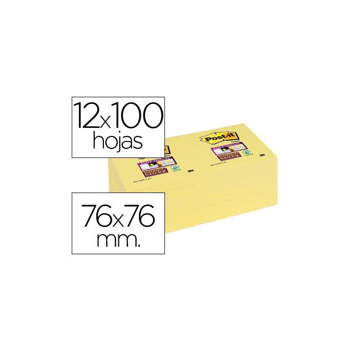 Bloc De Notas Adhesivas Quita Y Pon Post-It Super Sticky 76x76 mm Con 12 Bloc Amarillo Canario