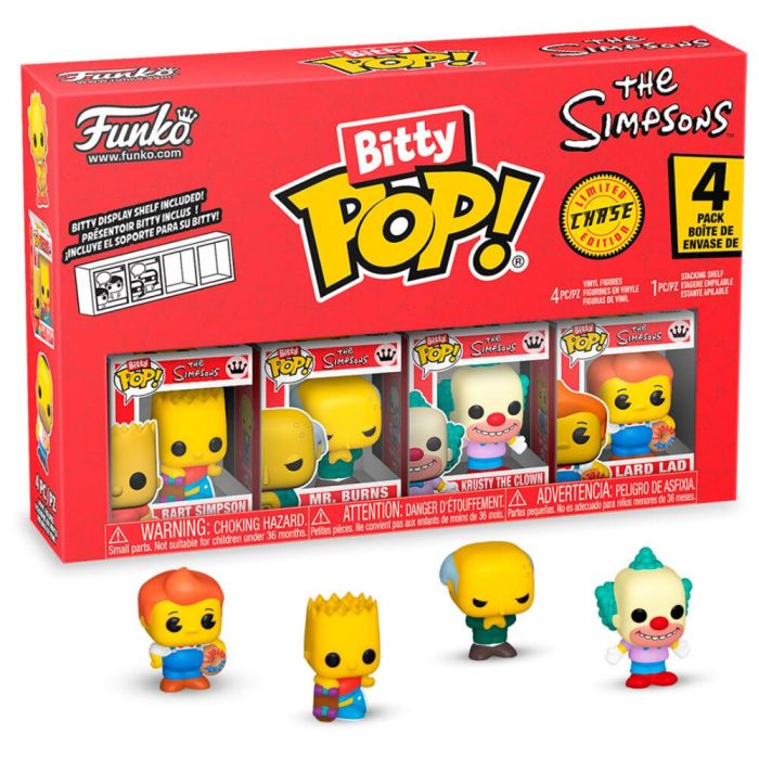 FUNKO Bitty POP! Los Simpsons: Blíster 4 figuras (incluye 1 misteriosa) de Bart y tus personajes favoritos - Coleccionables en estuche acrílico