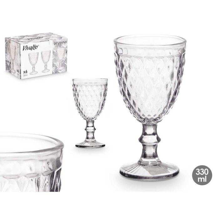 Copa Diamante Transparente 330 ml Vivalto - Vidrio, 8.8x16.7x8.8 cm (24 Unidades) Copa Diamante Transparente 330 ml Vivalto - Vidrio, 8.8x16.7x8.8 cm (24 Unidades)