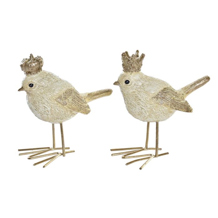 DKD Home Decor Figura Navidad Moderna Pájaro Resina Dorado Beige 5 x 9.5 x 11 cm Pack de 2 Unidades