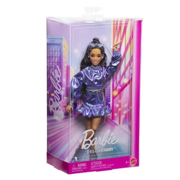 Barbie JFP42 Muñeca de lujo - Top y falda azul metalizado - Morena 5