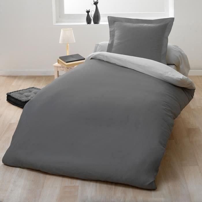 Juego de funda nórdica para 1 persona - 140x200 cm - 100% Algodón - Bicolor gris claro y oscuro Juego de funda nórdica para 1 persona - 140x200 cm - 100% Algodón - Bicolor gris claro y oscuro
