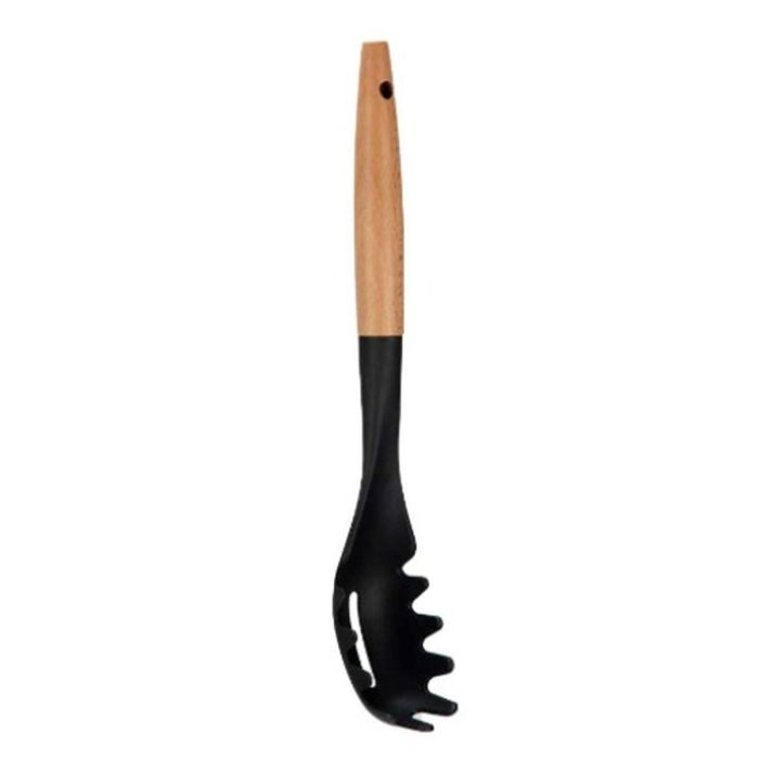 Cuchara para Servir Pasta Kinvara KT190072-6 PBT Negro Natural Madera 6 x 33,5 x 6 cm (12 Unidades) 1