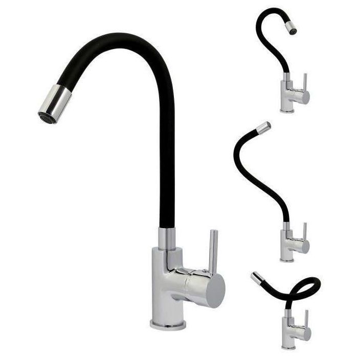 ROUSSEAU Grifo de cocina mezclador Køben - Sin ducha - Forma de memoria - Gris y negro ROUSSEAU Grifo de cocina mezclador Køben - Sin ducha - Forma de memoria - Gris y negro