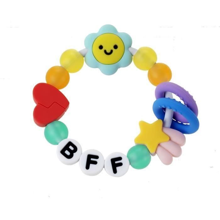 Infantino 316790 Pulsera de Dentición de Silicona para Bebés con Tema de Amistad | Mejor Amigo para Siempre