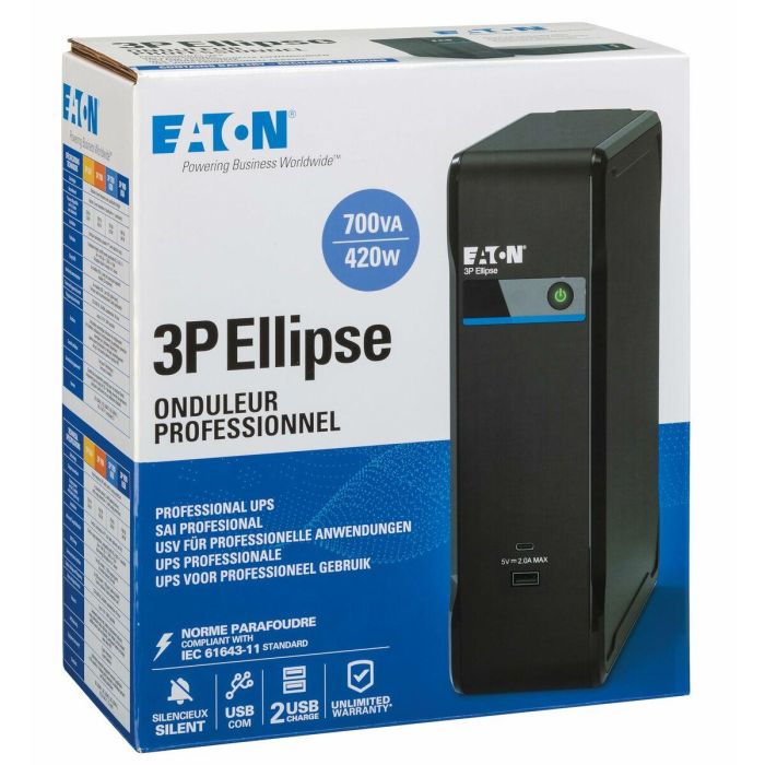 Eaton 3P700UF SAI Ellipse 700VA / 420W para PC Profesional o TPV con Protección contra Sobretensiones 5 Eaton 3P700UF SAI Ellipse 700VA / 420W para PC Profesional o TPV con Protección contra Sobretensiones 5
